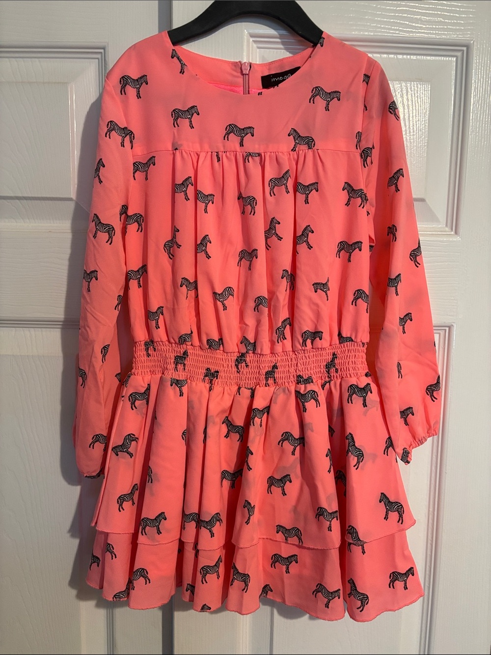 Imoga Coral-Pink Zebra Print Tiered Dress